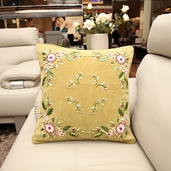 Светло-хаки Наборы для вышивания подушек с цветочным узором своими руками, включая наволочку, нитки и игла для вышивания, светлый хаки, 450x450 мм