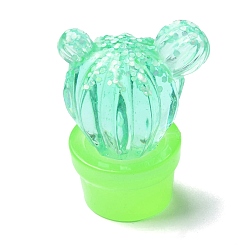 Весенне-зеленый Прозрачные смолы кабошоны, кактус с пайетками, весенний зеленый, 37.5x29x23 мм