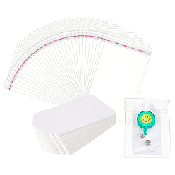 Белый 100 шт. Карточки для демонстрации значков ювелирных изделий из крафт-бумаги, с 100шт. прозрачных целлофановых самоклеящихся герметичных пакетов из ОПП, прямоугольные, белые, карта: 10x5x0.047 см