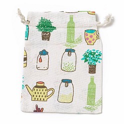 Разноцветный Мешковины упаковочные пакеты, шнурок сумки, прямоугольник с рисунком горшечной культуры, красочный, 17.7~18x13.1~13.3 см
