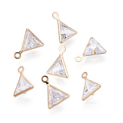Light Gold Подвески из латуни с прозрачным фианитом, треугольник прелести, золотой свет, 9.5x7.5x3 мм, отверстие : 1 мм