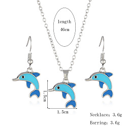 Dolphin Комплекты из ожерелий и серег с подвесками из эмали, платина, дельфин, 30x15 мм и 460 мм