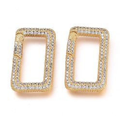 Clear Brass Micro Pave Cubic Zirconia Spring Gate Rings, Rectangle, Golden, Clear, 26.5x15x2.5mm, Inner diameter: 19.5x8.5mm