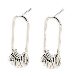 Платина Латунные полые овальные серьги-гвоздики с подвесками, долговечный, без свинца и без кадмия, платина, 32.5x11 мм