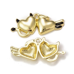 Black Rack Plating Alloy Enamel Pendants, Golden, Double Heart Charm, Black, 19x39x4mm, Hole: 2mm