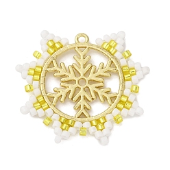 Снежинка Рождественская тема подвески из стеклянного бисера, с подвесками из золотого сплава, снежинка, 31x35x2 мм, отверстие : 1.6 мм