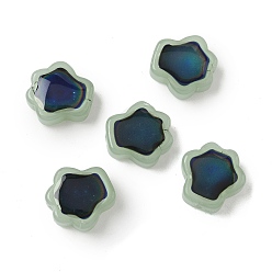 Темный Морско-зеленый Стеклянные бусины, чувствительные к температуре бусины, меняющие цвет, цветок, темно-зеленый, 13.5x13.5x5 мм, отверстие : 1.3 мм