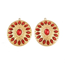 Красный 304 подвески из нержавеющей стали Rhinstone, овальные, реальный 18 k позолоченный, ионное покрытие (ip), красные, 37x31x6 мм, отверстие : 1.8 мм