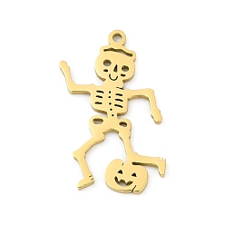 Золотой 304 подвески из нержавеющей стали, скелет прелести, лазерная резка, золотые, 27.5x18x1.5 мм, отверстие : 1.5 мм