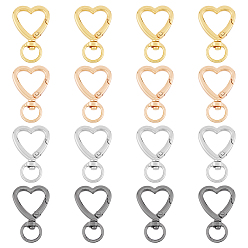 (52) Непрозрачная лаванда 16 шт. 4 цвета цинковый сплав в форме сердца поворотные крючки застежки, разноцветные, 41x26x6 мм, отверстие : 7.5x11 мм, 4 шт / цвет