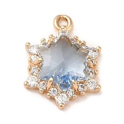 Светлый Стально-синий Латунь с кубическим цирконием подвеской, без кадмия, без никеля и без свинца, реальный 14 k позолоченный, гексаграмма, светло-стальной синий, 17.5x13x5 мм, отверстие : 1.4 мм