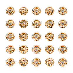 Золотой 40 шт латунные бусины со стразами, рондель, золотые, 12x10.5 мм, отверстие : 4 мм