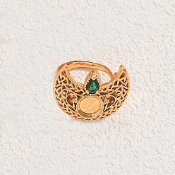 Зеленый Богемный геометрический полый полукруг латунные кольца с паве из кубического циркония для женщин, зелёные, 25x21 мм