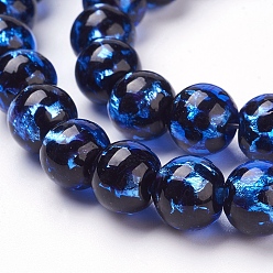 Озёрно--синий Серебряная фольга из фольги, полька точка рисунок, круглые, Плут синий, 10 мм, отверстие : 2 мм, 39 шт / нитка, 14.37 дюйм