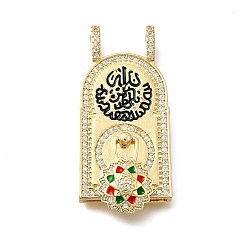 Разноцветный Латунные микро проложить кубического циркония подвески, Баб Мансур, Эмаль стиле, реальный 18 k позолоченный, красочный, 41x19.5x7.5 мм, отверстие : 5.5x3.5 мм