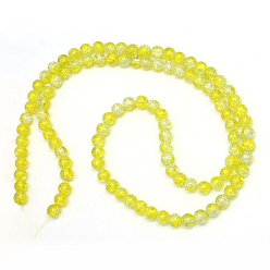 Yellow Baking Painted Crackle Glass Bead Strands, Round, Yellow, 6mm, Hole: 1.3~1.6mm, about 133pcs/strand, 31.4 inch