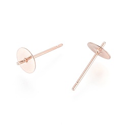 Розовое Золото 304 Выводы серьги из нержавеющей стали шпилька, за половину пробурено бисера, розовое золото , 13.5x6 мм, штифты : 0.8 мм