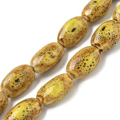 Золотистый Фарфора ручной работы бисер нитей, овальные, золотые, 17~17.5x7~11 мм, отверстие : 1.4 мм, около 22 шт / нитка, 14.76~15.04'' (37.5~38.2 см)