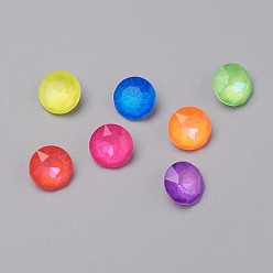 Mixed Color Glass Rhinestone Cabochons, Neon Style, Pointed Back, Faceted, Flat Round, Mixed Color, 10x5mm