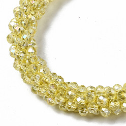 Yellow Faceted Transparent Glass Beads Stretch Bracelets, Rainbow Plated, Rondelle, Yellow, Inner Diameter: 2 inch(5cm)