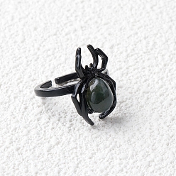 (RRHB277) Кристалл на подкладке из медово-бежевого цвета Натуральный индийский агат паук открытые манжеты кольца, Кольца для пальцев из металла цвета оружейной стали для унисекс, внутренний диаметр: регулируемый