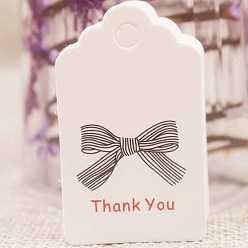 White Paper Gift Tags, Hange Tags, For Arts and Crafts, For Thanksgiving, Rectangle with Bowknot and Word Thank You, White, 50x30x0.4mm, Hole: 5mm