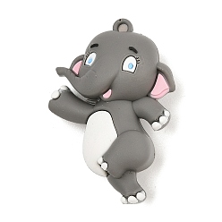 Серый Большие пластиковые подвески, улыбающийся слон, серые, 54.5x37.5x21 мм, отверстие : 3 мм