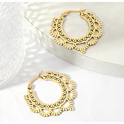 Золотой 201 серьги-кольца с полыми цветками из нержавеющей стали, золотые, 35x35 мм