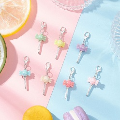 Серебро Акриловые подвесные украшения, конфеты, с цинковым сплавом застежками омаров коготь, серебряные, 41.5 мм