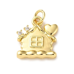 Дом Латунные микро проложить кубического циркония подвески, без кадмия и без свинца, с целью перехода в кольце, реальный 18 k позолоченный, дом, 15x14x3.5 мм, отверстие : 3.2 мм