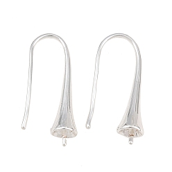 Silver Rack Plating Brass Earring Hooks, for Half Drilled Beads, Long-Lasting Plated, Silver, 21mm, Pin: 0.9mm