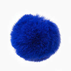 Blue Handmade Faux Rabbit Fur Pom Pom Ball Covered Pendants, Fuzzy Bunny Hair Balls, with Elastic Fiber, Blue, 55~74mm, Hole: 5mm