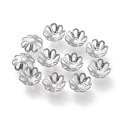 Stainless Steel Color 304 Stainless Steel Fancy Bead Caps, Multi-Petal, Flower, Stainless Steel Color, 7x7x2.5mm, Hole: 1mm