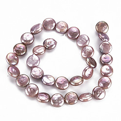 Lavender Natural Keshi Pearl Beads Strands, Cultured Freshwater Pearl, Flat Round, Lavender, 11~12x3~7mm, Hole: 0.6mm, about 31~32pcs/strand, 14.96 inch(38cm)
