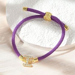 Letter I Регулируемые браслеты из нейлона, латунные микропаве кубические цирконии буквы подвески ювелирные изделия для женщин мужчин, стойки покрытие, долговечный, Буква "i", 1/8 дюйм (0.3 см), внутренний диаметр: 2-5/8 дюйм (6.6 см)