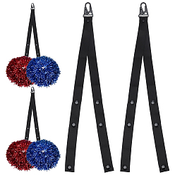 Black 3Pcs Polyester & Plastic Cheer Pom Holder, Outdoor Adjustable Cheer Backpack Straps with Alloy Clasps, for Bag Replacement Accessories, Black, 488x31x8.5mm