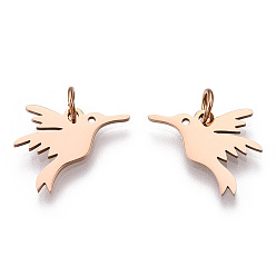 Rose Gold 304 Stainless Steel Charms, Bird, Rose Gold, 13x17x1mm, Hole: 3mm