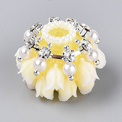 Светлый Золото-желтый Акриловые стразы из смолы и АБС-пластика, имитация жемчуга, круглая с цветком, для изготовления бисерных ручек, светлый золотарник желтый, 18.5~19x24.5~27x24.5~27 мм, отверстие : 2~2.5 мм