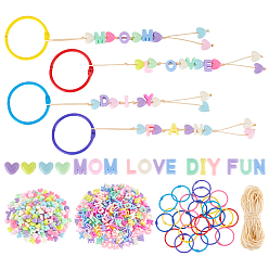 Mixed Color DIY Making Kit, Including Nylon Thread, Letter Opaque Acrylic Beads, Polystyrene Plastic Beads, Loose Leaf Book Binder Hinged Rings, Mixed Color, 9.5x11x5mm, Hole: 2mm