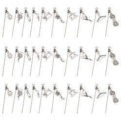 Античное Серебро 50 шт. 10 стиль шитья, булавки с железной головкой, Прямая швейная булавка для швейных поделок своими руками, с подвесками из акрилового жемчуга и сплава, моток пряжи/ножницы/булавка, античное серебро, 65 мм, штифты : 0.6 мм, 5 шт / стиль