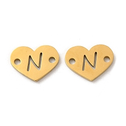 Letter N Ионное покрытие (ip) 304 подвески из нержавеющей стали, сердце с письмом, золотые, Письмо N, 9x12x1 мм, отверстие : 1.5 мм