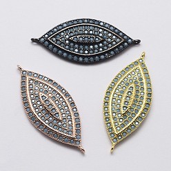 Mixed Color Brass Micro Pave Cubic Zirconia Links, Horse Eye, Cadmium Free & Lead Free, Mixed Color, 15x35x3mm, Hole: 1mm