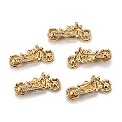 Настоящее золото 18K Латунные микропаве прозрачные подвески с фианитом, долговечный, мотобайк, реальный 18 k позолоченный, 12x28x10 мм, отверстие : 3.5 мм, Кольцо: 5x1 mm