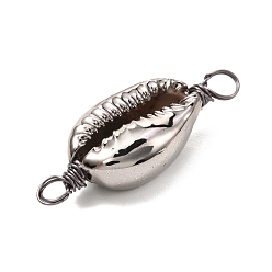 Gunmetal Electroplated Shell Beads Links Connectors, with Eco-Friendly Copper Wire, Gunmetal, 29~31.5x11~12x6~7mm, Hole: 3.5mm