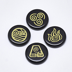 Природный Драгоценный Камень Натуральные черные кабошоны из драгоценных камней, плоский круг с благоприятным рисунком облаков, 25x5.5 мм, 4 шт / комплект