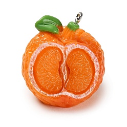 Коралловый Подвески из непрозрачной смолы с имитацией фруктов, очарование мандаринов, с железной платиной петлей, коралл, 31.5x29x27 мм, отверстие : 2 мм