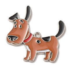 Brown Alloy Enamel Pendants, Dog Charms, Light Gold, Brown, 32x31x2mm, Hole: 1.5mm