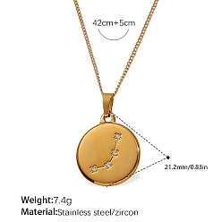 Овен 304 Подвеска-колье из нержавеющей стали с микропаве из прозрачного кубического циркония и изображением двенадцати созвездий, золотые, Овен, 16.54 дюйм (42 см)