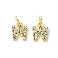 Letter W Rack Plating Alloy Rhinestone Pendants, Cadmium Free & Lead Free, 26 Letter, Letter W, 11x2~9x2mm, Hole: 3.5mm