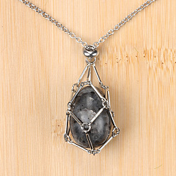 Larvikite Кулон в виде клетки для пасхального яйца из натурального ларвикита 304 цепочка из нержавеющей стали, цвет нержавеющей стали, 27.56 дюйм (70 см)